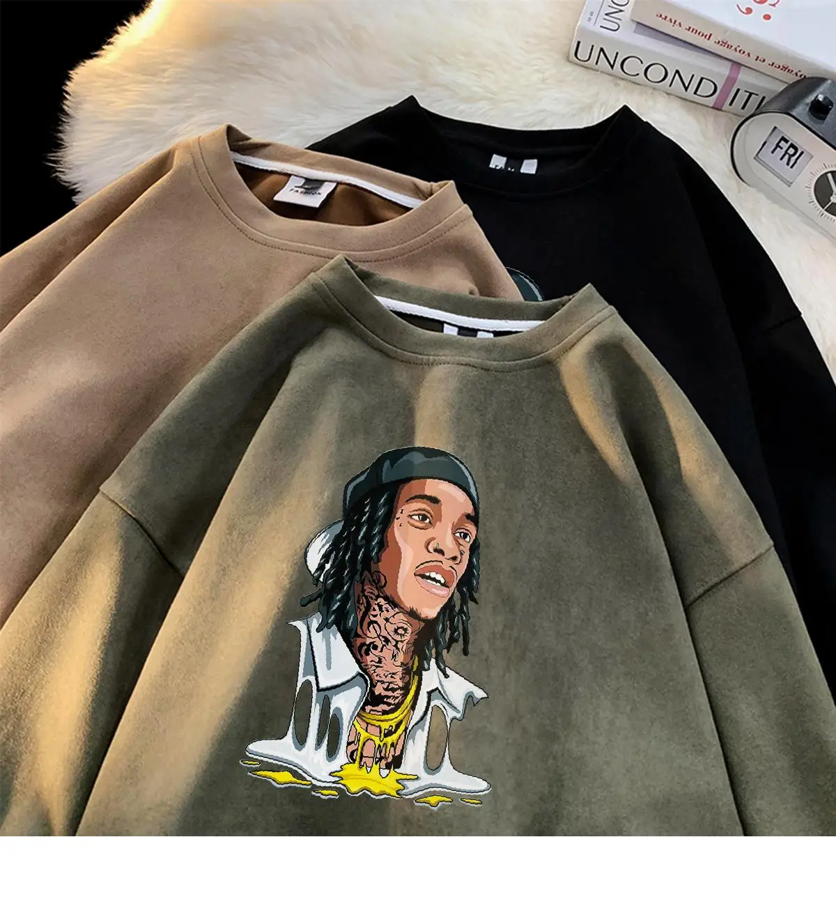 Description Picture 6 of itemOversized Tattoo Men Graphic Sweatshirt Tops Hip Hop Hoodies Pullover Suede Streetwear Male Autumn Y2K Clothing O-neck Clothes