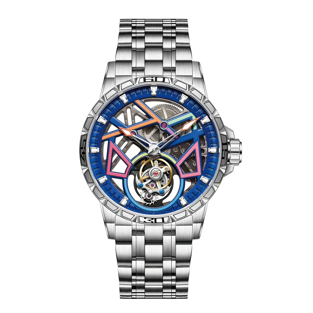 42mm high-end business men's tourbillon mechanical hollow watch 904L stainless steel case sapphire glass