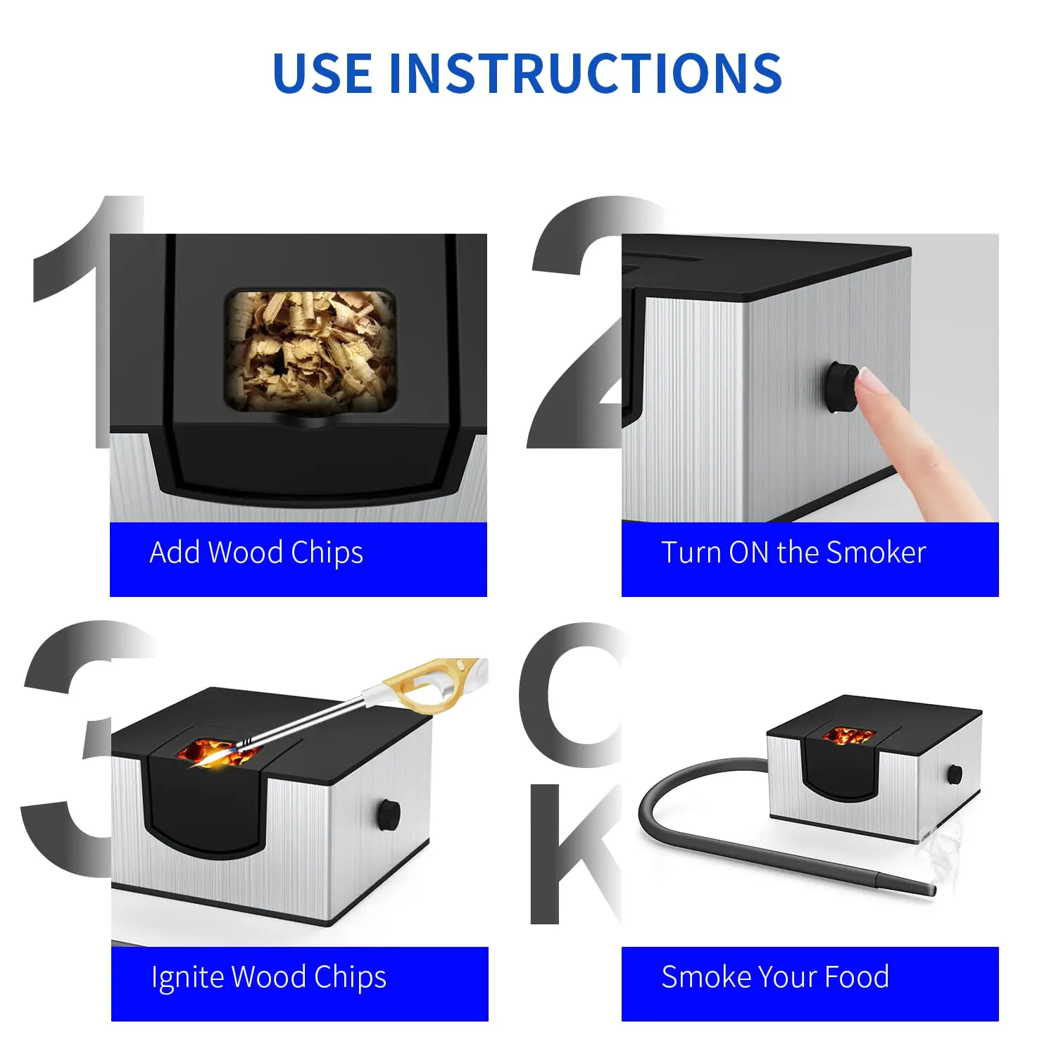 Portable Cocktail Smoker Food Cold Smoking Gun Whiskey Smoke Infuser Generator for Meat Veggies Sausage Kitchen Indoor&Outdoor