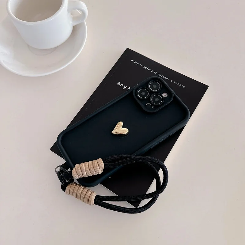Heart Soft Phone Case with Strap Lanyard and Camera Cover