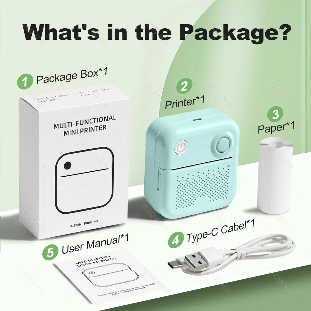 Portable Thermal Printer Paper Stickers Mini Printers Labels Maker Photo Printer Bluetooth for Android iOS Home School Use
