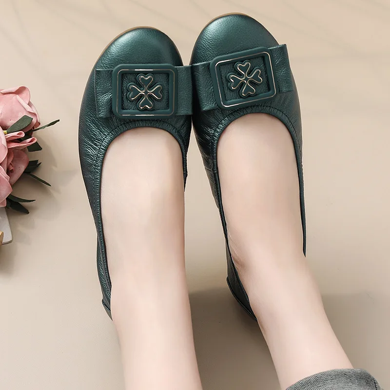 Plus size 34-43 women genuine leather flat shoes woman ballet flats new fashion female casual single shoes women office shoes