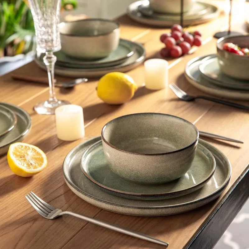 

Stoneware Dinnerware Sets,Ceramic Plates and Bowls Set,Highly Chip and Crack Resistant | Dishwasher & Microwave Safe Dishes Set
