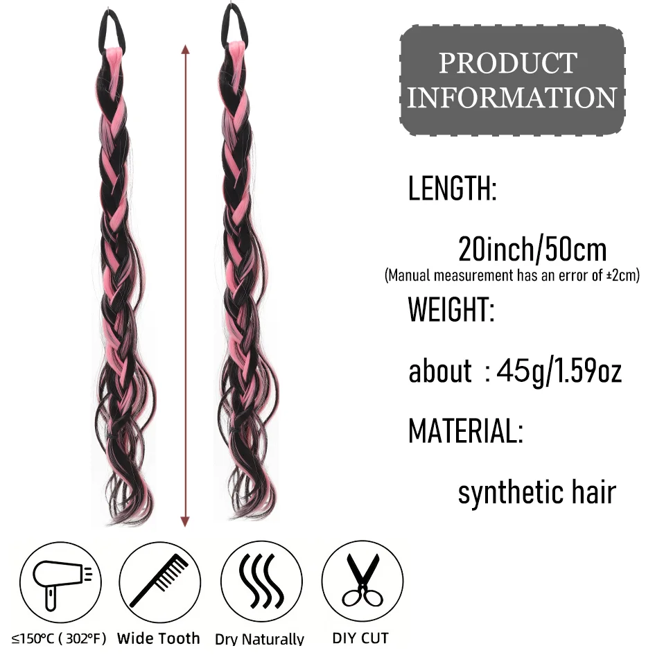 Synthetic 2pcs/set 20inch messy braid, pink wig braid, boxer braid wig women ponytail new Chinese Fried Dough Twists long braid