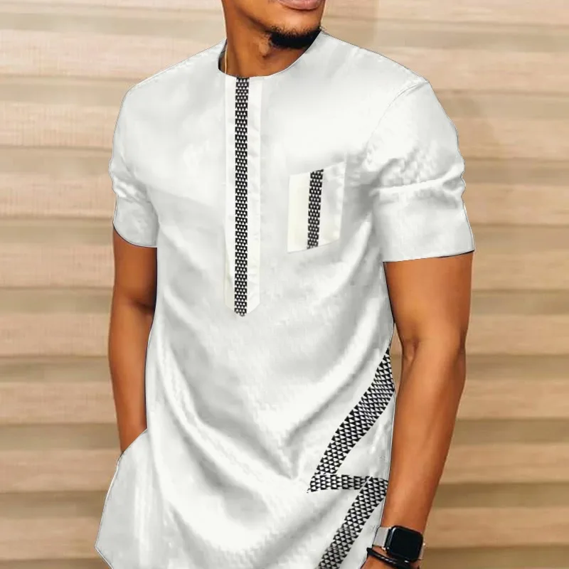 White Traditional Printed Shirt Men 2023 Short Sleeve Dashiki Tops Long T-shirts Male Streetwear Casual African Clothes male turn down collar shirt casual pullovers sexy men clothing 2021 new fashion tops streetwear long sleeve mens blouse white