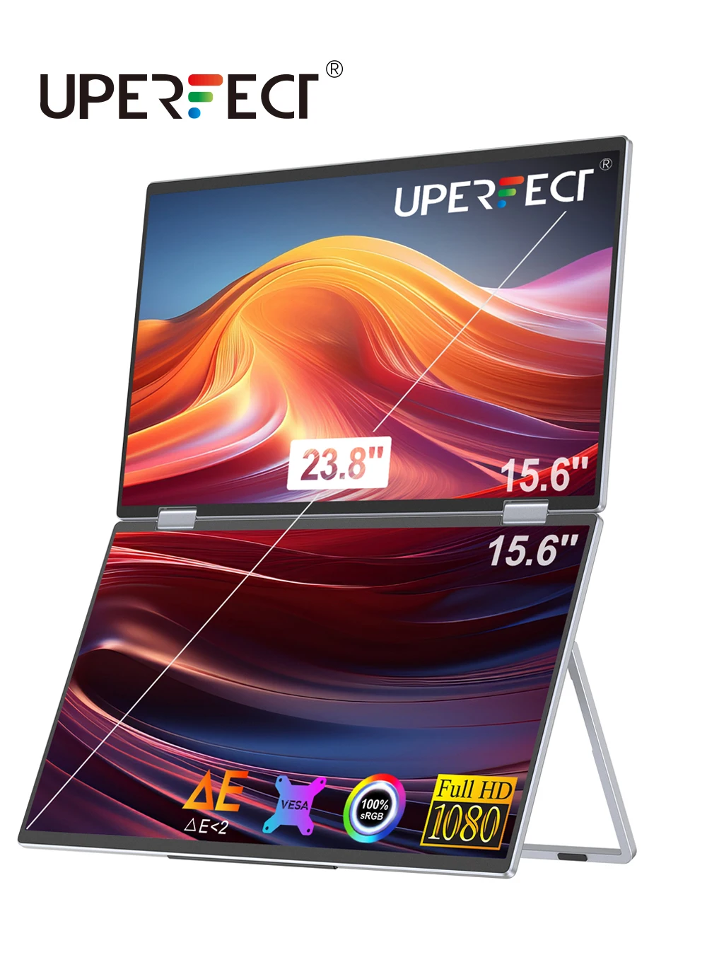 Uperfect Monitor Pieghevole Portatile Da 15,6" Con Triplo Schermo E Doppio Schermo Con Extender Vesa 1080P Fhd Ips Per Pc Portatile, Supporto Con Rota