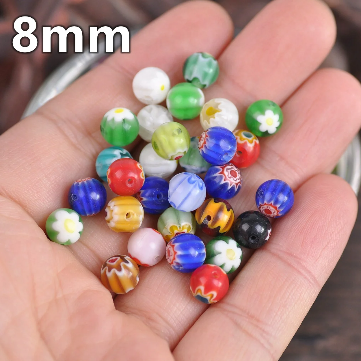 6mm 8mm 20pcs Round Millefiori Flower Lampwork Glass Spacer Loose Beads Jewelry