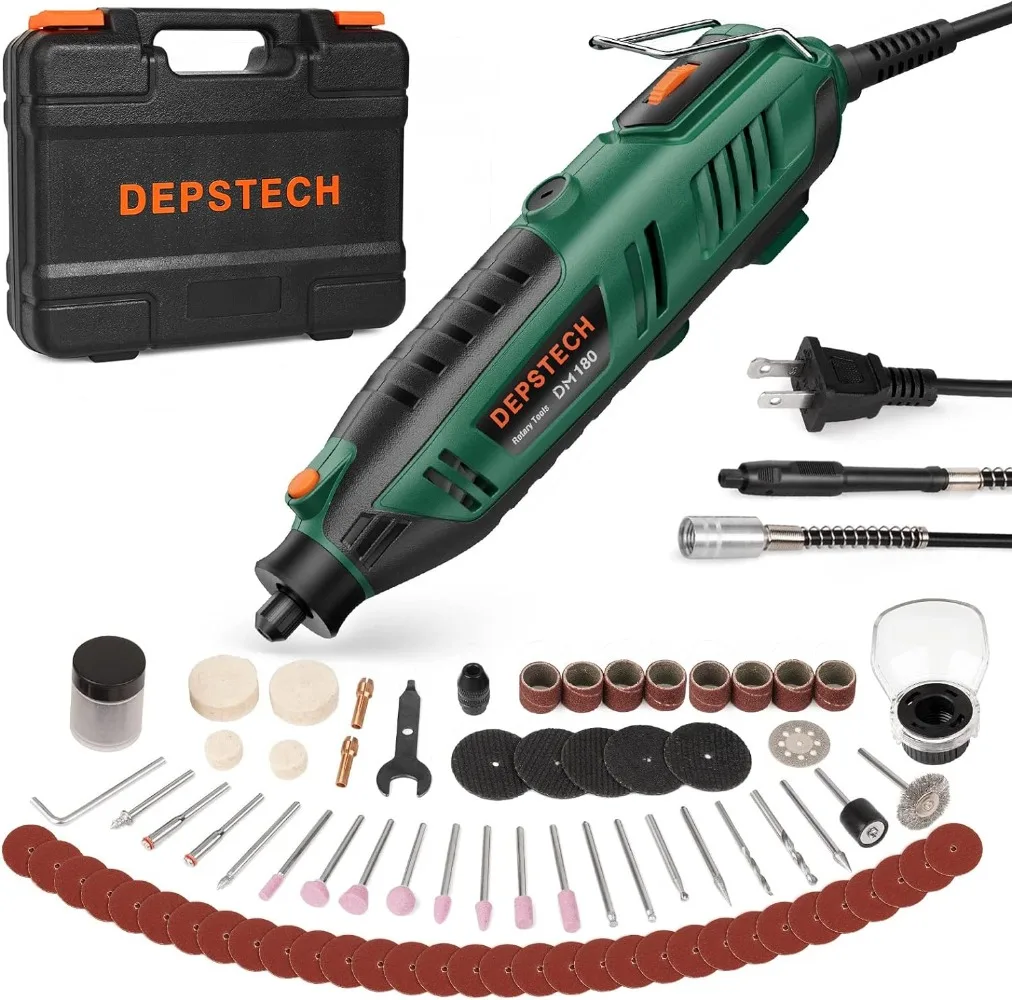 

Rotary Tool 180W Power Multi Tools Kit 6 Variable Speed 40000RPM Max Universal Keyless Chuck & Flex Shaft, 128Pcs Accessories