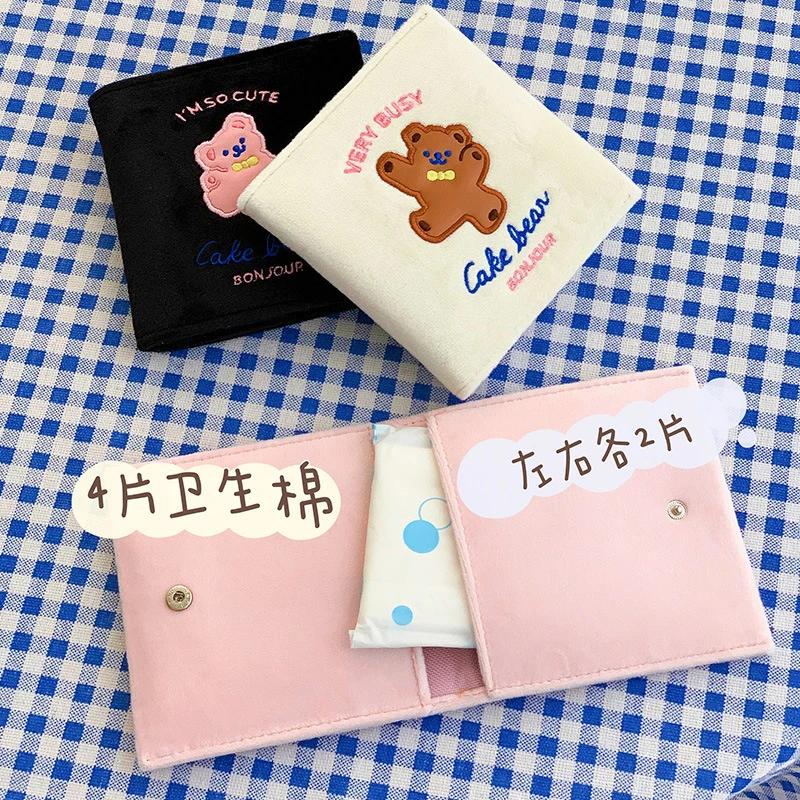 女性の刺繍クマの生理用ナプキンホルダー かわいい生理用ナプキンホルダー タンポン収納バッグ 化粧品オーガナイザー 女の子の財布 保存袋 Aliexpress