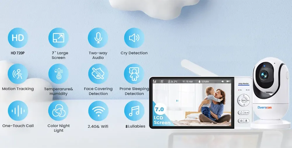 Babyphone 7 Zoll mit Kamera, Akku & Smart-Home Sicherheit