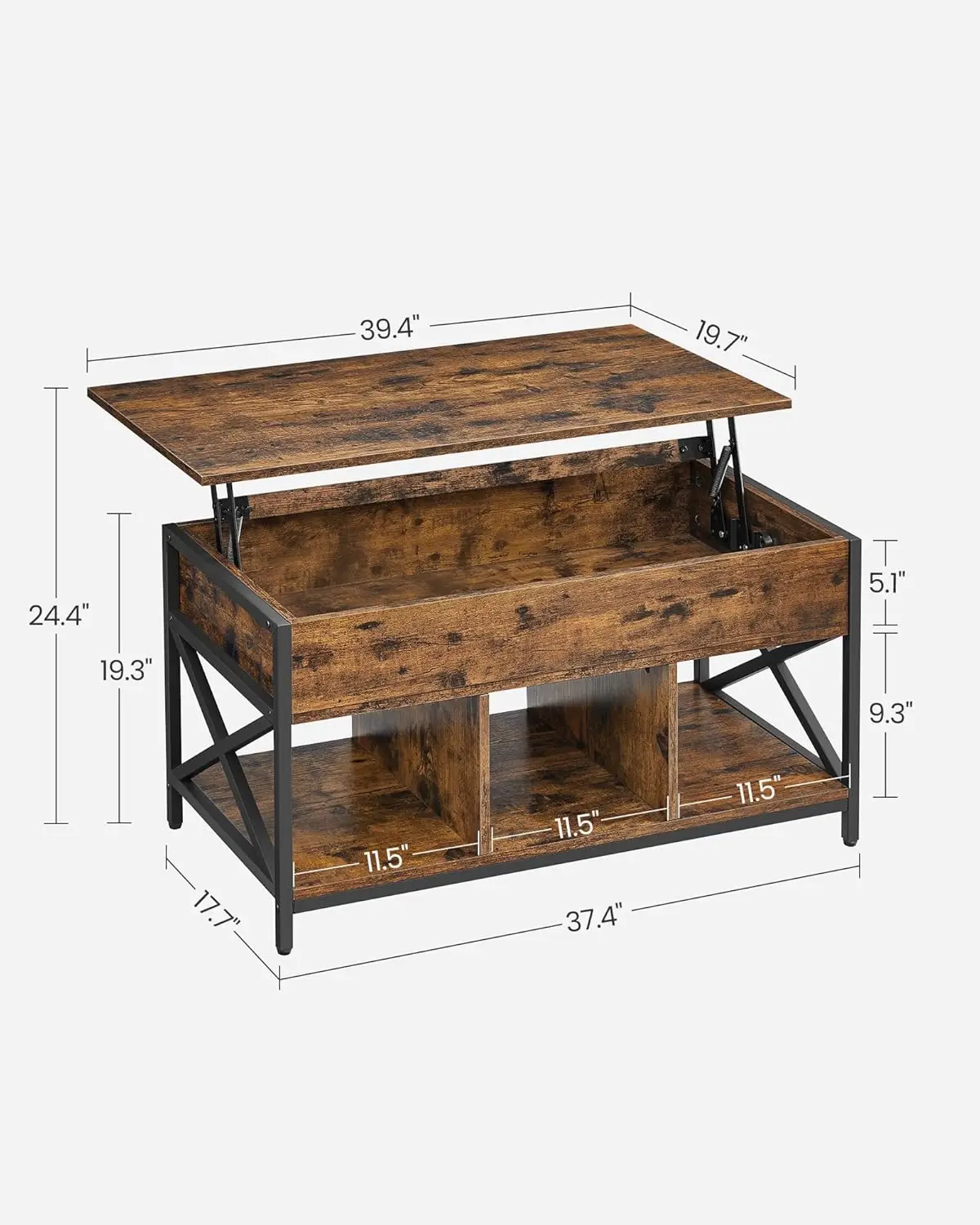 Coffee Table,Lift Coffee Table with Storage Shelf,Hidden Compartments and Lifting Top,19.7 x 39.4 x (19.3-24.4) Inches 2