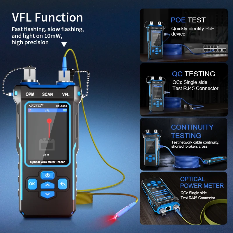 Noyafa NF-8508 Network Cable Tester with OPM VFL PoE Digital LCD Display Cable Tracker RJ11 RJ45 Line Finder Network Tools network cable tester
