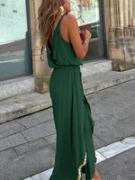 Women's Casual Purple Jumpsuit Gold Embellished Wrap Neck Split Legs High Waist Great for Bohemian Trips City Walks - Image 6