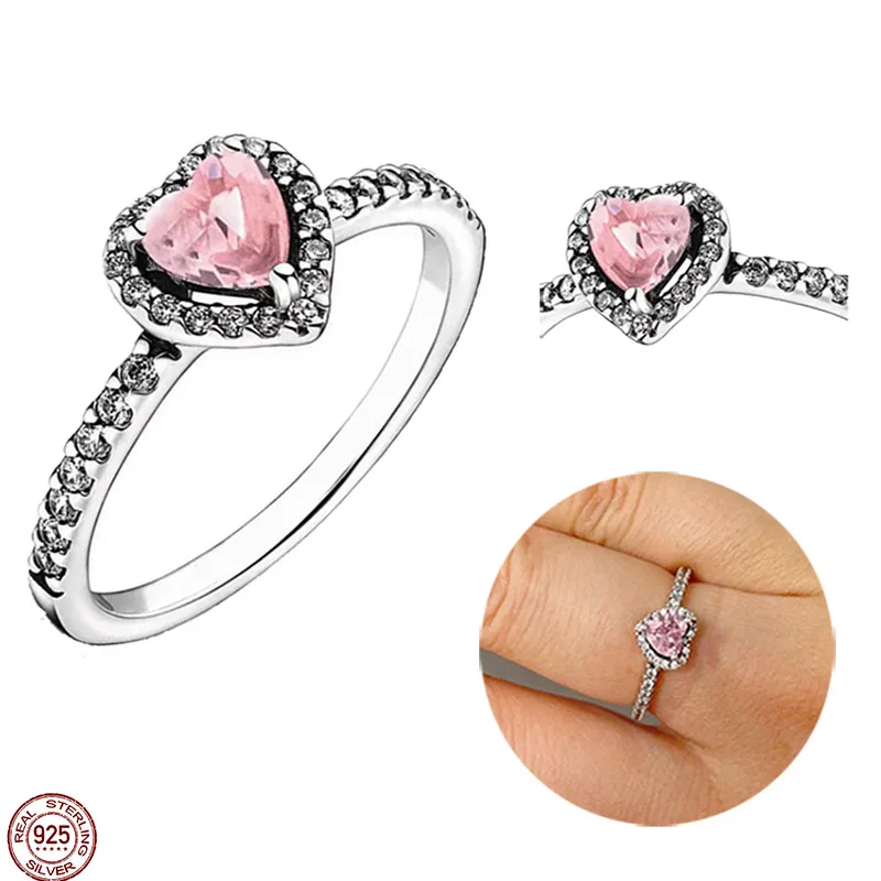 

Hot selling 925 sterling silver original colored crystal red heart ring fits charming bracelets for women's jewelry DIY gifts