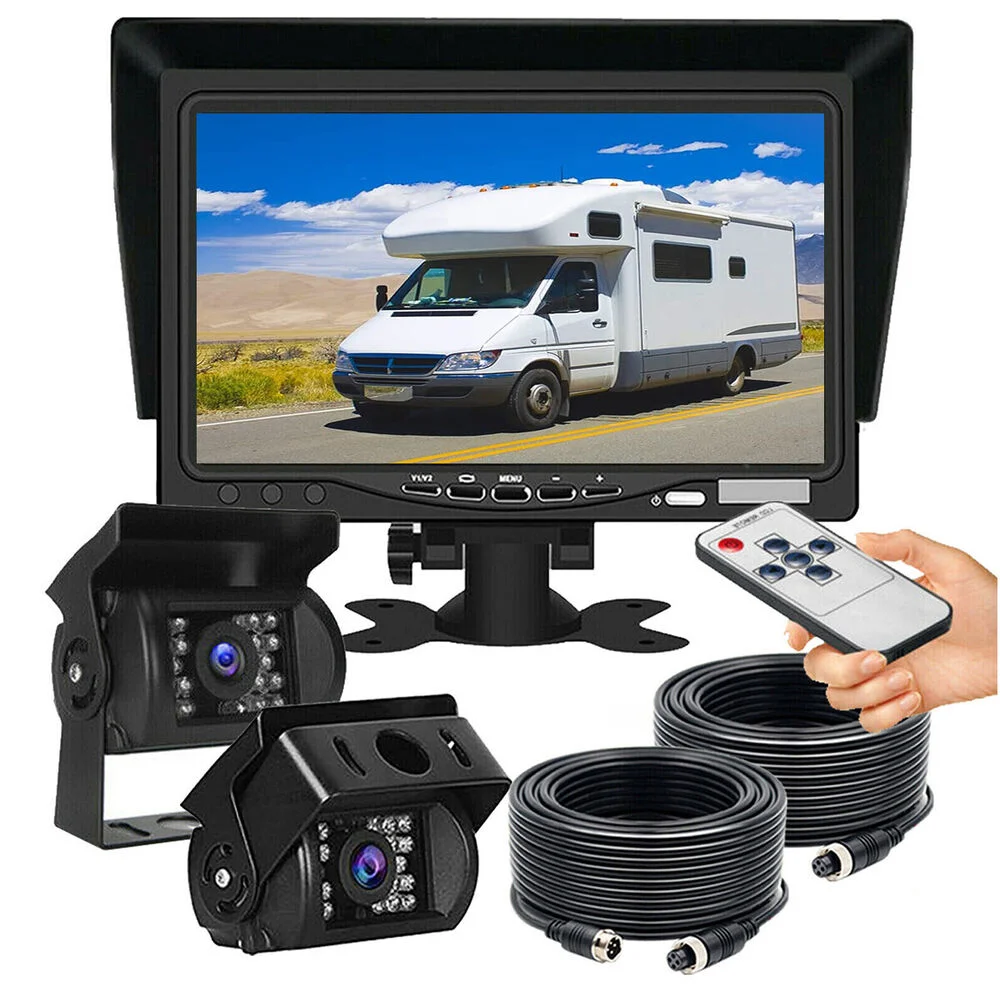 헤비 듀티 CCD 후방 카메라, 7 인치 모니터, 2x20m, 4 핀 케이블 리버스 캠 키트 