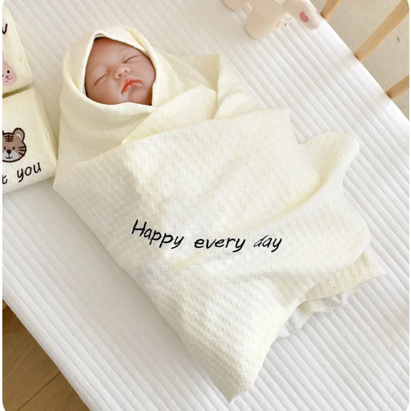 MILANCELEmbroideryPureCottonPlaidNewbornBabyCoverBlanketThin