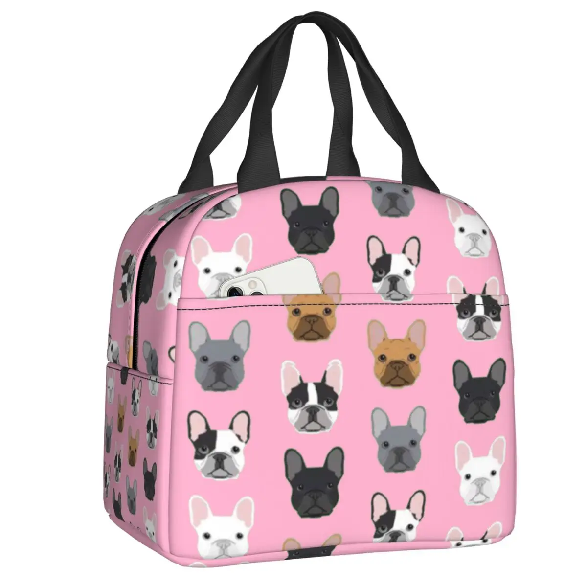 

French Bulldog Lunch Boxes for Women Waterproof Cute Dog Thermal Cooler Food Insulated Lunch Bag School Children Student