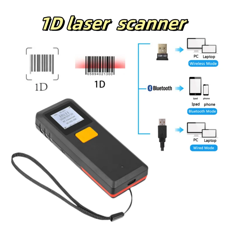 Mini Scanner de codes-barres Portable Bluetooth 1D 2D, avec affichage, peut stocker des données, facile à utiliser, connecter un téléphone Portable ou un ordinateur Portable