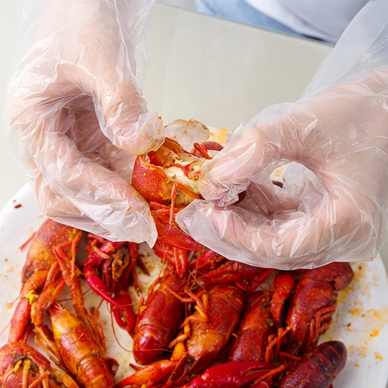 100pcs Eco-friendly Disposable Plastic Gloves for Restaurant Hotel Handling Raw Chicken