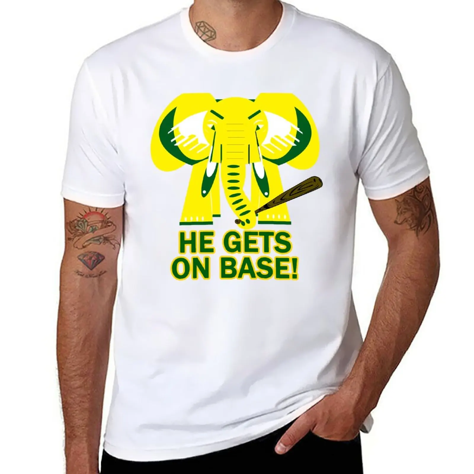 

He Gets on Base! Elephant! T-Shirt boys animal print summer tops t shirts for men
