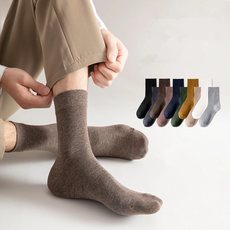 Men's autumn/winter business tube cotton socks casual stockings solid color warm tube socks winter socks 