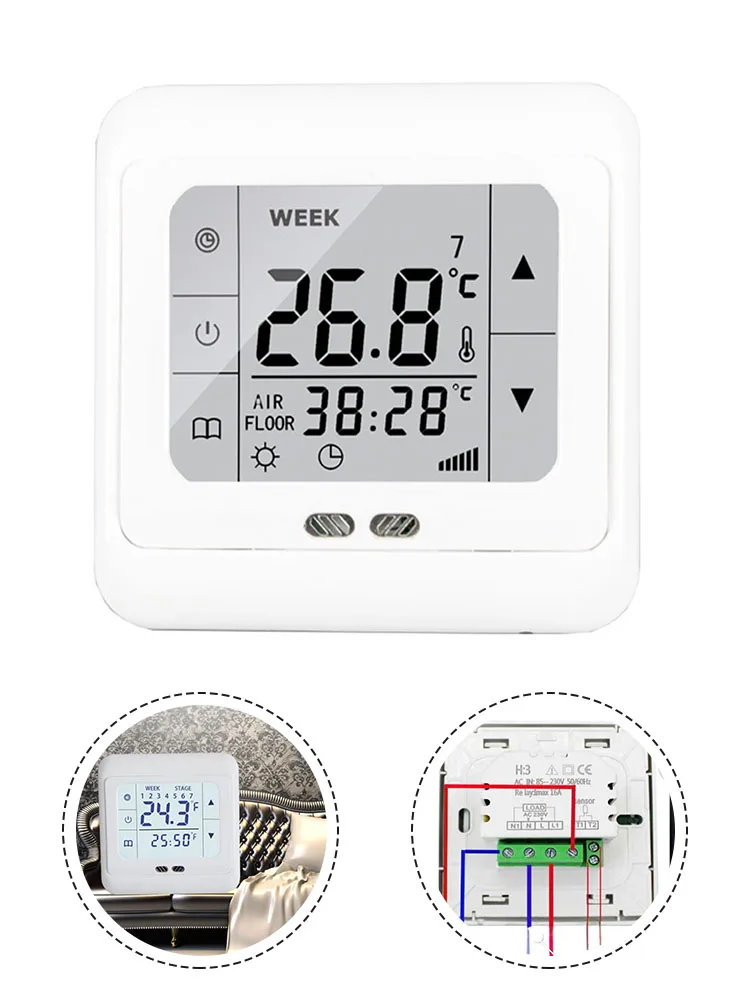 Digital Thermostat Touch Screen Floor Heating Room Temperature Controller  Floor Sensor Controller Programmable Temperature Set - AliExpress