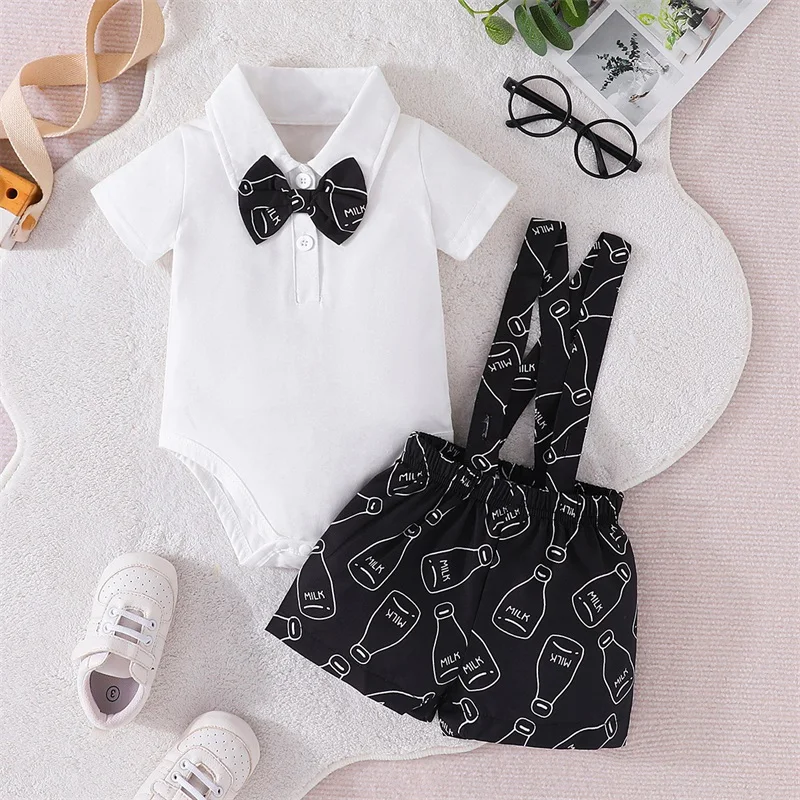 

New Fashionable Baby Romper Strap Pants Set 2023 Summer Infant And Toddler Bodysuit Two Piece Set