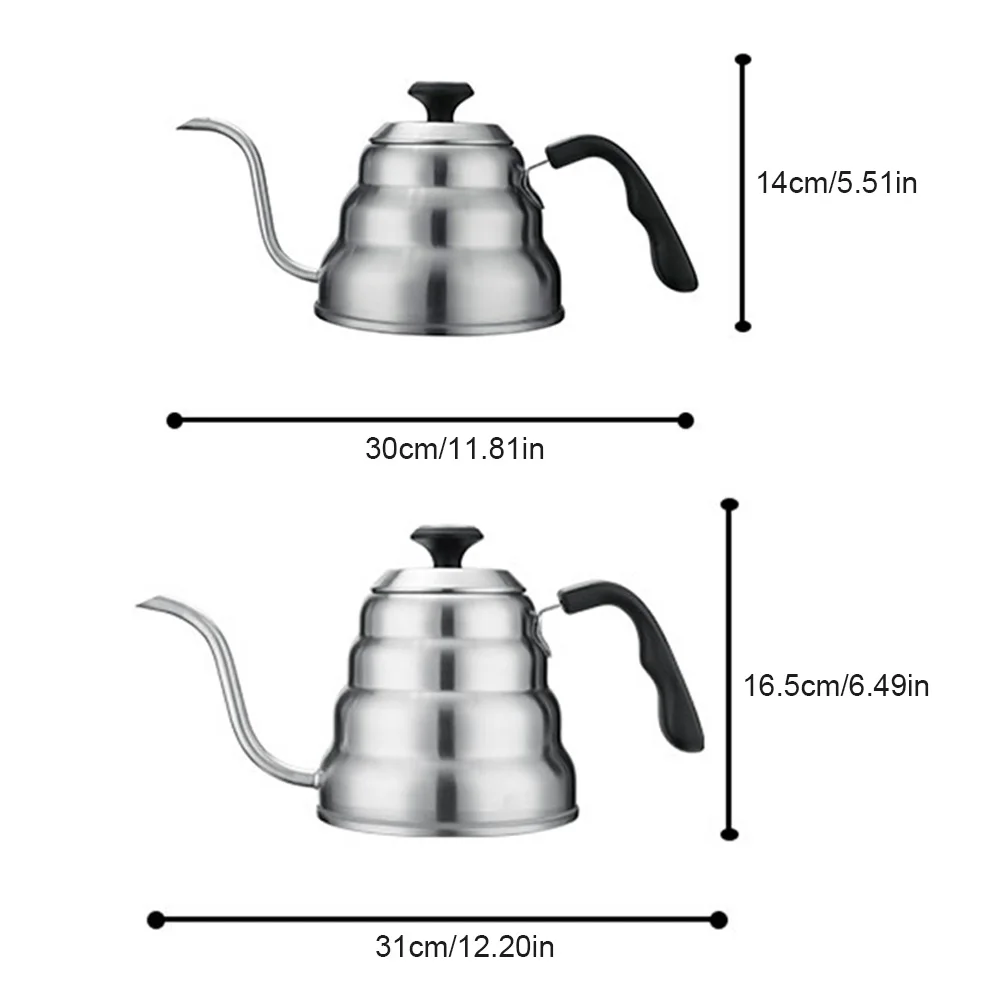 Coffee Drip Kettle Pot 1.2L 1L Pour Over Coffee Tea Pot Stainless Steel for Home Office
