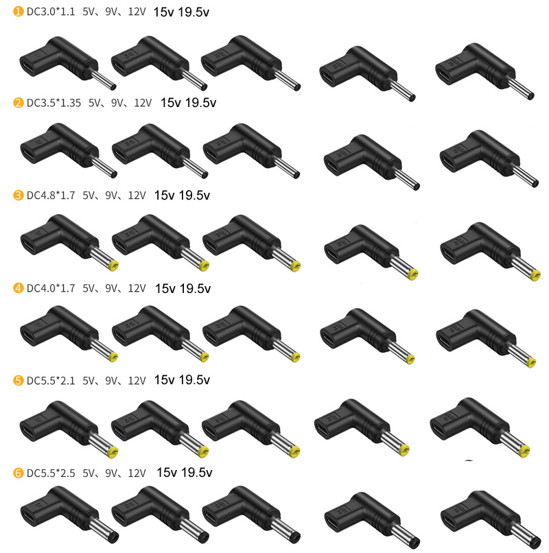 USB C Female PD to 5V/9V/12V/15V/19.5V DC Power Male Plug 3.0x1.1/3.5x1.35/4.0x1.7/4.8x1.7/5.5x2.1/5.5x2.5mm For Router Tablet