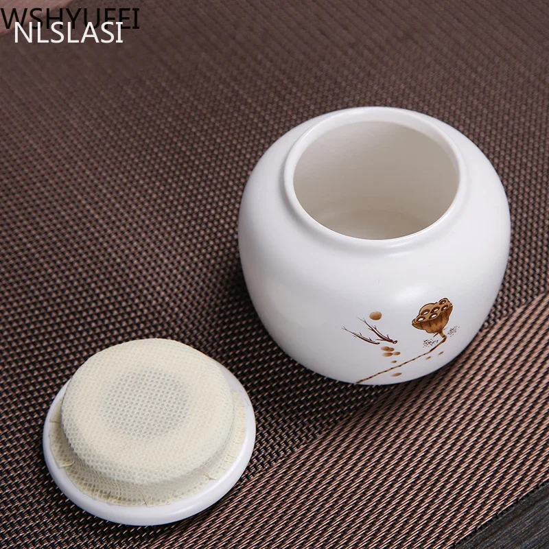 Ceramic Tea Caddy Small Mini Portable Oolong Tea Storage Tank Travel Boxes Powder Sealed Jar Containers Spice Candy Jar tea canister ceramic storage jar airtight container