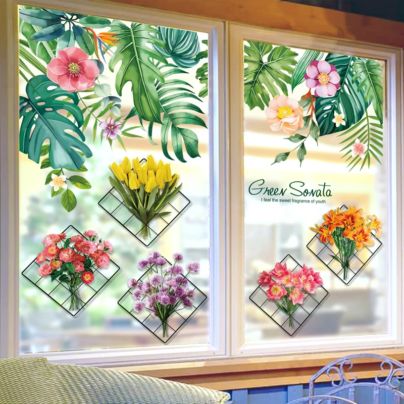 

[shijuekongjian] Flowers Wall Stickers Decor DIY Tree Leaves Wall Decals for Kids Bedroom Living Room Kitchen Home Decoration