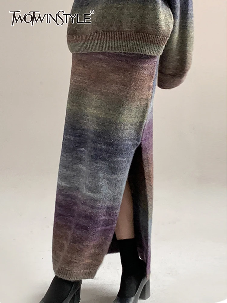 

TWOTWINSTYLE Hit Color Elegant Skirts For Women High Waist Split Patchwork Folds Temperament Skirt Female Fashion Clothing 2023