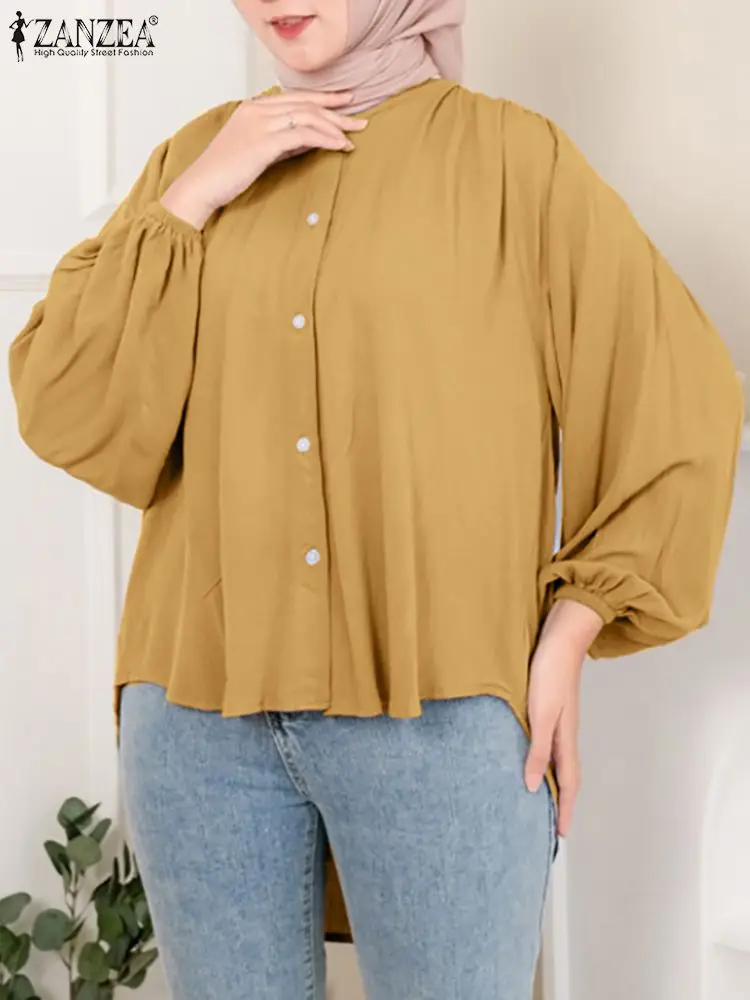 

ZANZEA Autumn Long Sleeve Solid Shirt Fashion Women Muslim Abaya Blouse Female Ramadan Blusas Chemise Casual Buttons Down Tops