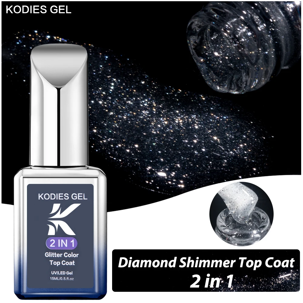 Kodies Gel 15Ml Shimmer Glitter Top Coat Gel Uv Smalto Per Unghie Argento No Sticky No Wipe Finish Cover Smalto Per Unghie Soak Off Manicure