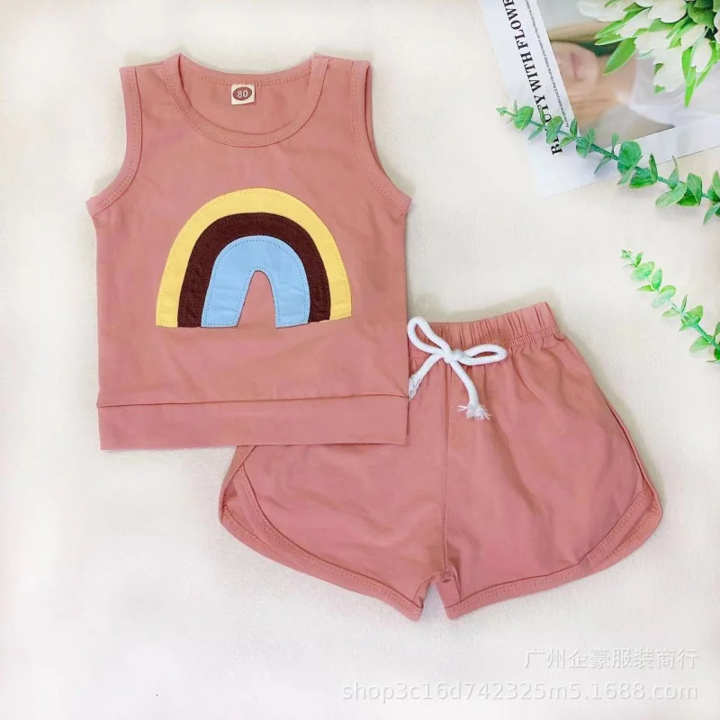 

New Children's Summer Clothing Girls' Suit New Sleeveless Two-Piece Set Children's Cute Casual Suit