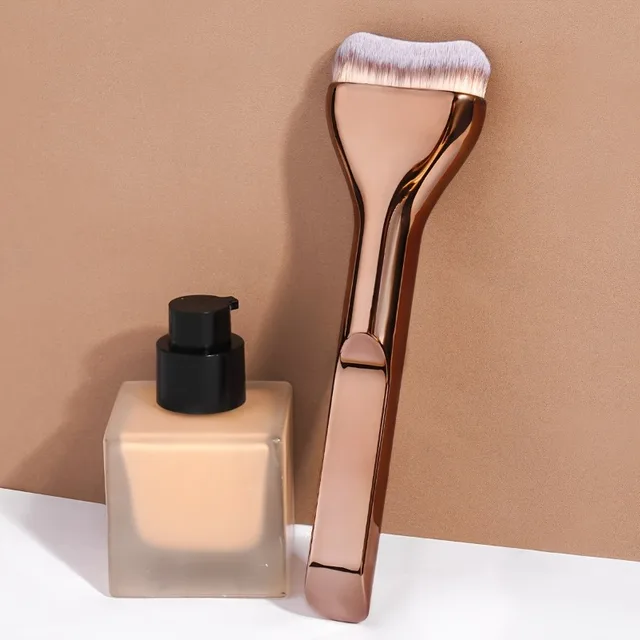 Pinceau professionnel pour fond de teint, poils en nylon doux, manche marron élégant, pour BB crème, fond de teint liquide, poudre, voyage 1