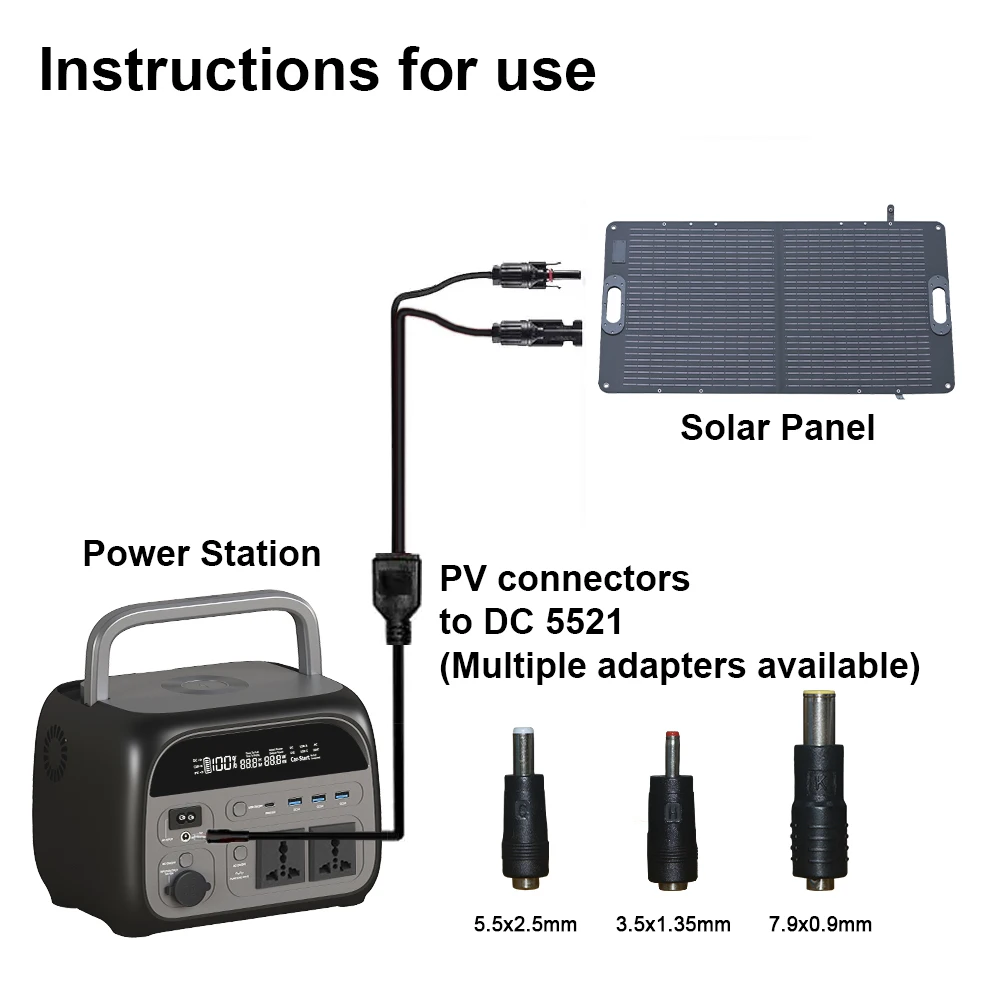 Solar Panel Connector Cable DC Connecter DC5.5MM*2.1MM for Solar Panel and Portable Power Station Genrator Battery