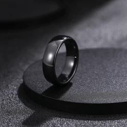Elegant Black Brushed Ceramic Wedding & Engagement Ring - Unisex Jewelry, Plus Sizes Available - 8 (Polished 6mm)