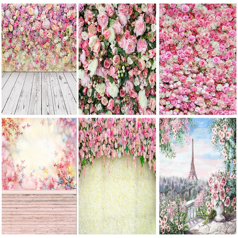 

Vinyl Photography Backdrops Prop Flower Wall Wood Floor Wedding Theme Photo Studio Background CXZM-17