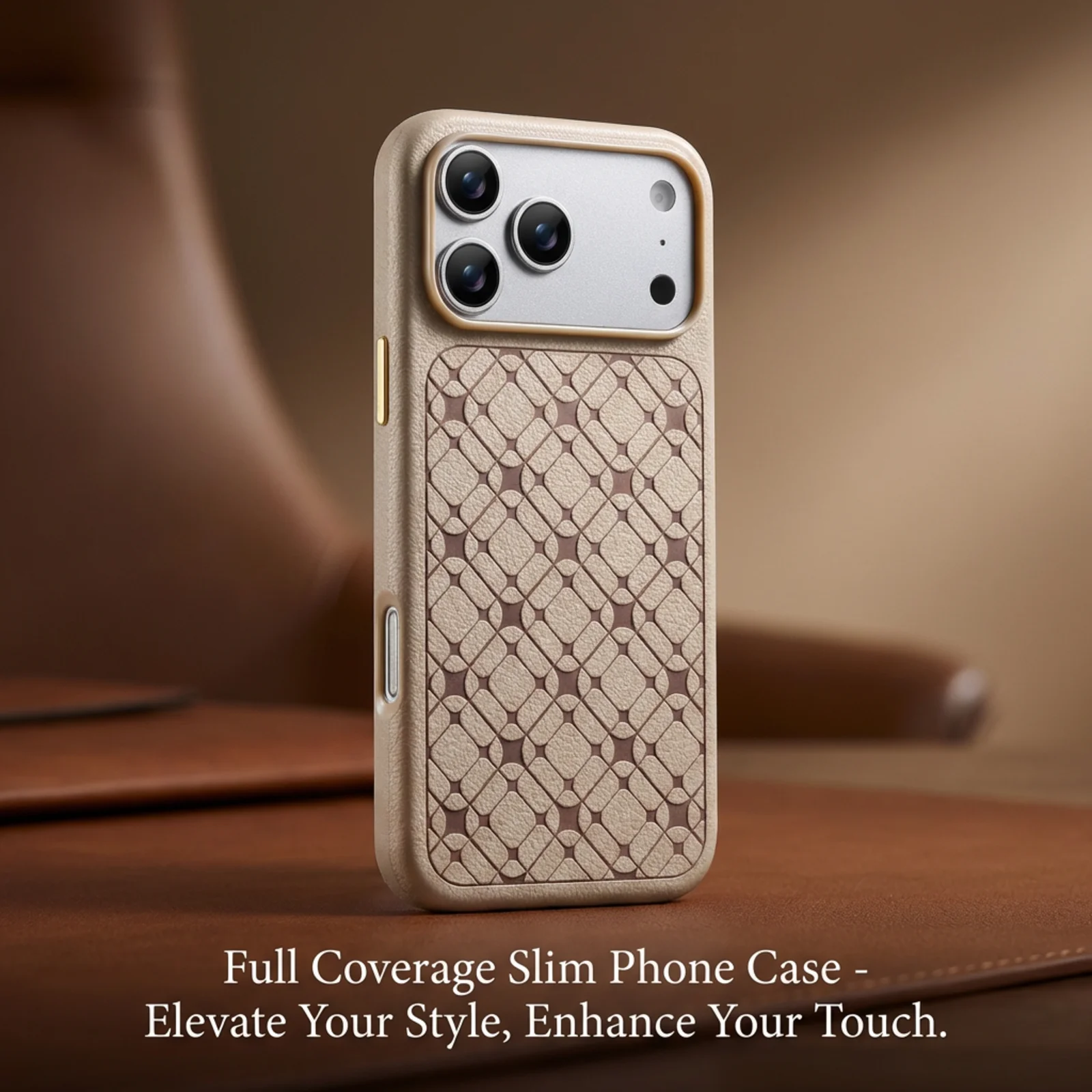 Elegant Slim Leather Phone Case with Embossed Pattern - Lightweight and Protective Cover