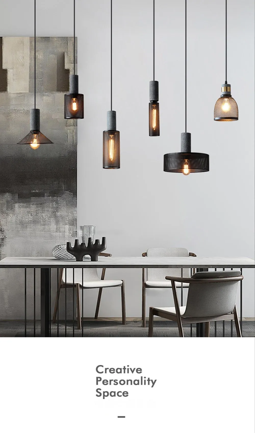 Industrial Loft Cement Pendant Lamps for Restaurant Aisle Wrought Iron Lampshade E27 Led Vintage Suspension Chandeliers Lights