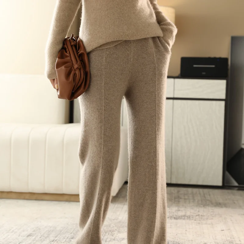 

100% Wool 2022 The New Solid color Women's Wide Leg pants High Street Women Y2K Casual Loose Baggy Trousers