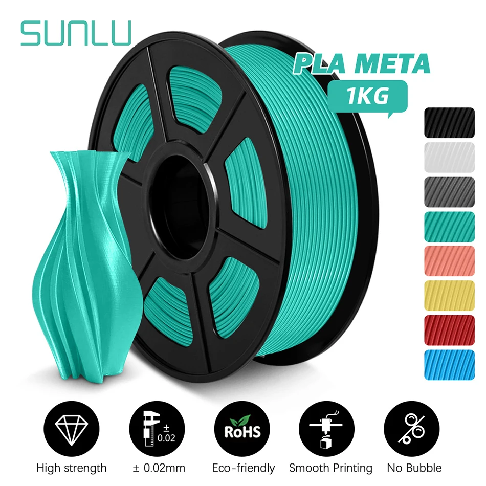 SUNLU PLA Meta 3D Filament Printing 1KG 1.75MM High Liquidity Better For Fast Printing Eco-Friendly Artwork Design Save Energy