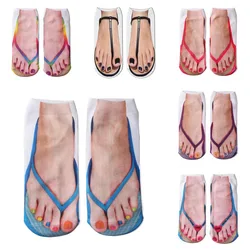 Creative Flip Flops Canvas Shoes Pattern 3D Print Socks Unisex Low Cut Ankle Socks Women Casual Character Sock Funny Gift