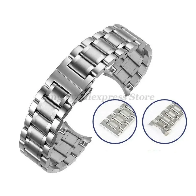 Sleek Stainless Steel Universal Watch Band with Curved End and Butterfly Clasp