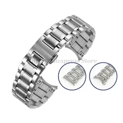 Sleek Stainless Steel Universal Watch Band with Curved End and Butterfly Clasp - 19mm (Silver)