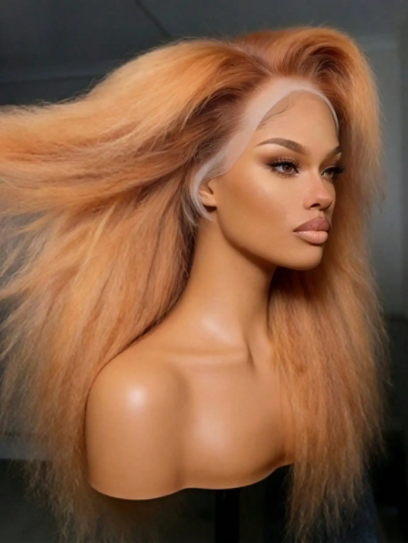 13×4 HD Transparen Kinky Straight Ombre Honey Blonde 200% Yaki Straight Lace Frontal Wigs Human Hair 4/27 Pre Plucked for Women 2