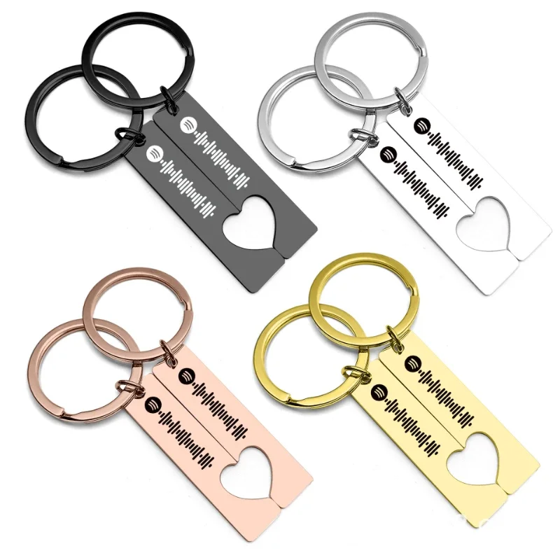

Customized Heart Puzzle Stainless Steel Keychain for Lovers Laser Engrave Key Chain Ring Personalized Music Keyring Blank Gift
