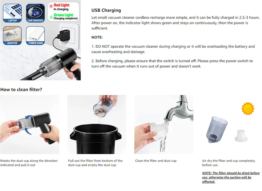Description Picture 5 of item15000PA Compressed Air Dust Collector Handheld Vacuum Cordless High Power Car Vacuum Cleaner Hairdryer Mini Portable