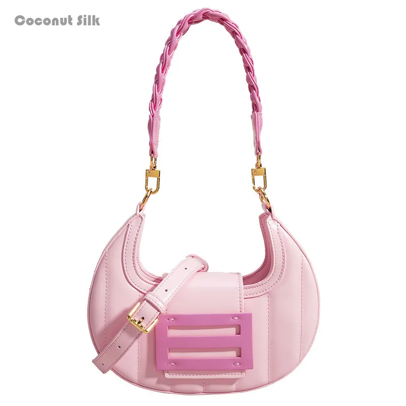 

Coconut Silk 2024 New Summer Bright Color Wide Shoulder Strap Bag Underarm Crescent Bag Women's Single Shoulder Crossbody Bag